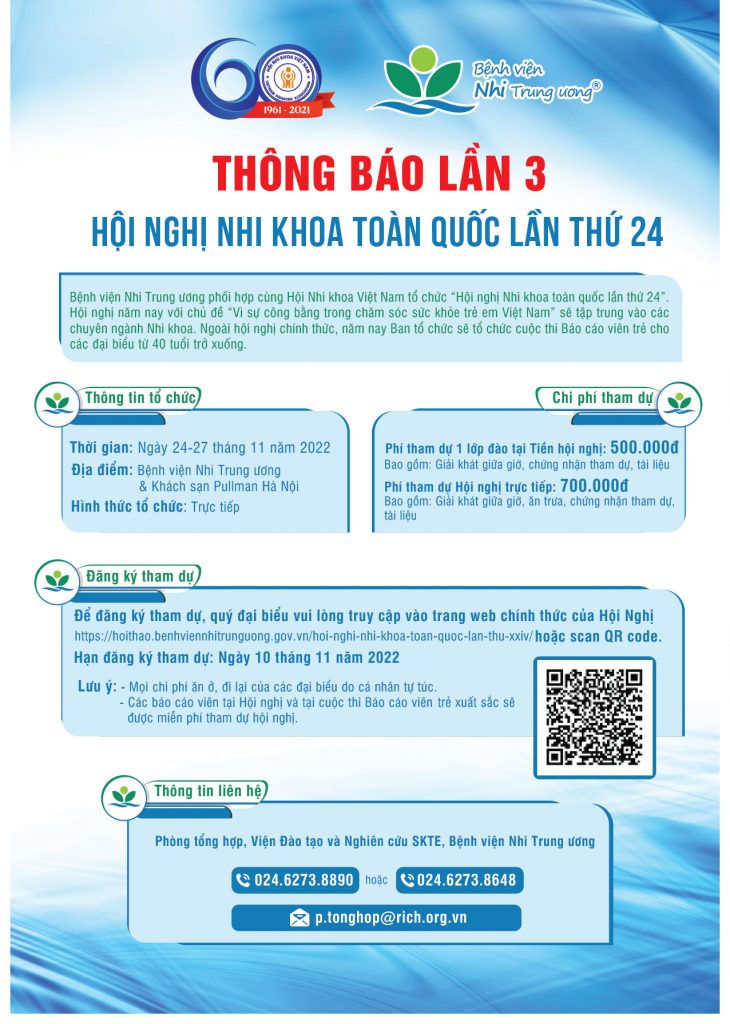 hội nghị nhi khoa toàn quốc lần thứ 24 - thông báo lần 3